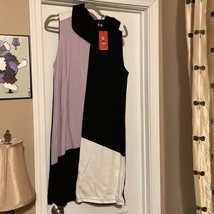 YEST A line dress purple, black, ivory color block size 12